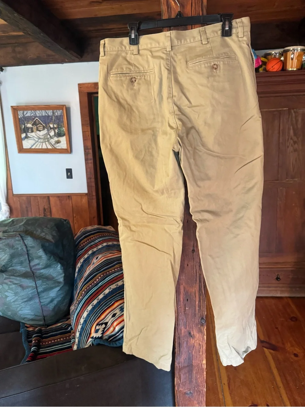 L.L. Bean Men's Tan Chino Pants flannel lined waist 34 length 34